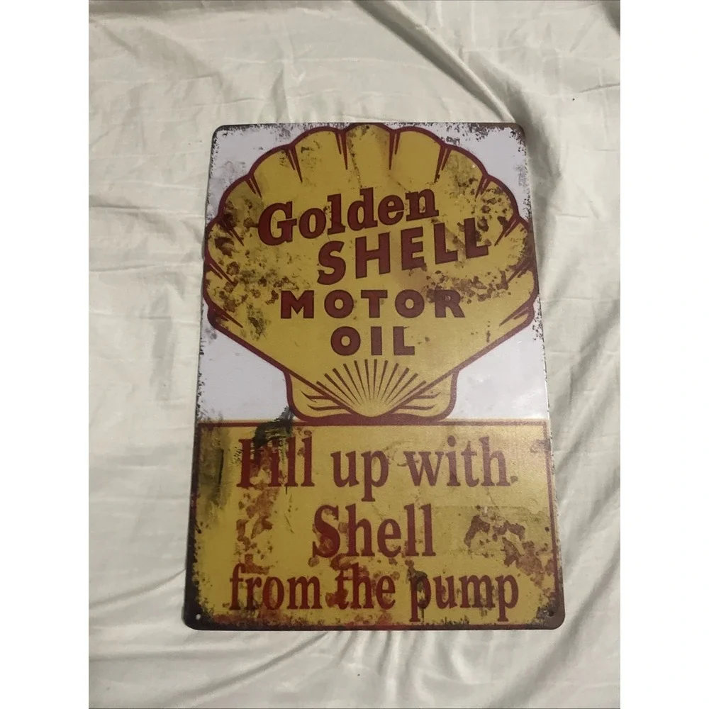 GOLDEN SHELL OIL GASOLINE Metal Sign Man Cave Garage Body Shop Barn Shed